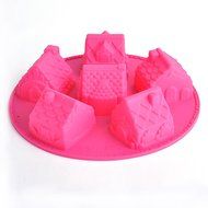 Silicone 6 Slot Cake Gingerbread House Shape DIY Cake Muffin Bread Baking Mold Mould Pan Tray Bakeware Tool (Pink) N4