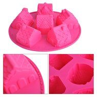 Silicone 6 Slot Cake Gingerbread House Shape DIY Cake Muffin Bread Baking Mold Mould Pan Tray Bakeware Tool (Pink) N5