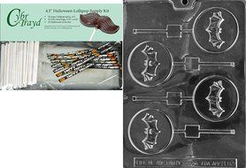 Cybrtrayd 45StK25H-H083 Bat on Moon Lolly Halloween Chocolate Mold with Lollipop Supply Kit