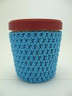 Handmade Crochet Ice Cream Pint Cozy in Bright Blue N2