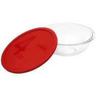 Non-Porous, Oven, Microwave, Refrigerator And Freezer Safe, 4-Quart Mixing Bowl, Clear/Red