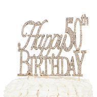 50 Cake Topper for 50th Birthday or Anniversary Gold Party Supplies and Decoration Ideas (Gold) N11