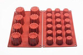 Astra shop 18 Cavities Mini Non-Stick Silicone Mold, Cannele Bordelais Multi Cavity Baking Mold, Red N4