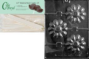 Cybrtrayd Large Daisy Lolly Fruits and Vegetables Chocolate Candy Mold with 25 4.5-Inch Lollipop Sticks