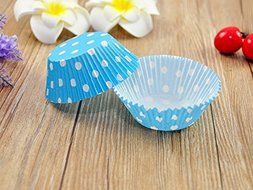 100 PCS Blue w/ White Polka Dot Paper Cupcake Cups N6