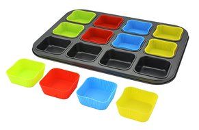 LANSH Muffin/Cupcake Pan with 12 Square Cavities and Silicone Muffin/Cupcake Holders