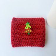 Handmade Coffee Sleeve Red Christmas Tree N3