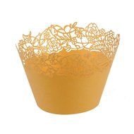 50pcs Filigree Vine Lace Cut Cupcake Wrapper Liner Baking Cup Case Trays Wedding Birthday - Yellow, Rose N4