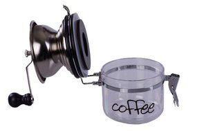 Gourmet Hand Powered Chrome Coffee Grinder with Latch Secured Canister N2