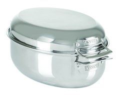 Viking Culinary 3-Ply Stainless Steel Oval Roaster with Metal Induction Lid and Rack, 9 Quart N2
