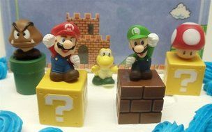 Super Mario Brothers Game Scene Birthay Cake Topper Featuring 2&quot; Figures of Mario, Luigi, Mushroom, Goomba, Koopa... N8