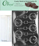 Cybrtrayd 45St50-L023 I&#039;m 1 Lolly Chocolate Candy Mold with 50 Cybrtrayd 4.5&quot; Lollipop Sticks