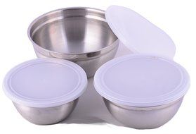 Cuissentials Stainless Steel Mixing Bowls Kitchen Deep with Plastic Lids Set of 3 Prep Bowls Fine Dining 6 Pieces... N2