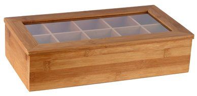 Estilo Bamboo Tea Storage Box, 10 Equally Divided Compartments N3