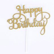 Gaosaili Happy Birthday Cake Topper Decoration Gold