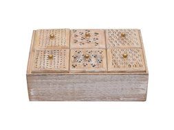 Store Indya Tea Holder Storage Box Chest Hand Carved with Wood Brass Inlay Pill Boxes N5