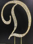 Crystal Rhinestone Covered Gold Monogram Wedding Cake Topper Letter D
