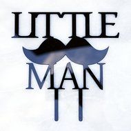 &quot;Little Man&quot; with Mustache Silhouette Boy Baby Shower Cake Topper Pick - Black Gloss Finish N2