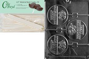 Cybrtrayd 45St50-W050 Happy Anniversary Pop Wedding Chocolate Candy Mold with 50-Pack 4.5-Inch Lollipop Sticks