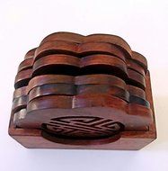 Carved Wood Coasters Sold in Set of 6 with Holders N2