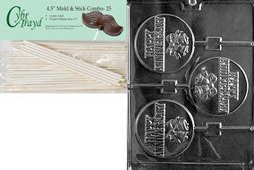 Cybrtrayd 45St50-W050 Happy Anniversary Pop Wedding Chocolate Candy Mold with 50-Pack 4.5-Inch Lollipop Sticks N2