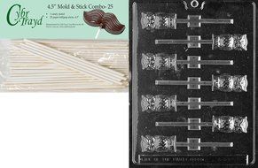 Cybrtrayd 45St25-H034 Owl Lolly Halloween Chocolate Candy Mold with 25 4.5-Inch Lollipop Sticks