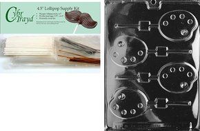 Cybrtrayd Palette Lolly Jobs Chocolate Mold with Lollipop Supply Bundle of 50 Lollipop Sticks, 50 Cello Bags,... N8