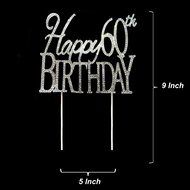 Happy 60th Birthday Rhinestone Crystal Cake Topper Silver, Numbers, Letters for Wedding, Birthday, Anniversary... N24