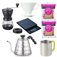 Hario Coffee Mill MSS-1TB Ceramic Slim+Drip Kettle Buono VKB-120HSV 1.2 L+Paper Filter Natural VCF-02-100M Set... N6