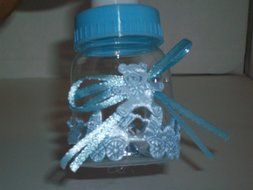Baby BLUE Bottle Fillable Baby Bottles Decorated Centerpiece Gift Keepsake with 20 small fillable bottles N3
