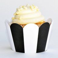 Vegas Casino Cupcake Wrappers, Black and White Striped, Confetti Couture Party Supplies, 36 Wraps N3