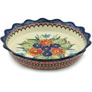 Polish Pottery Fluted Pie Dish 8-inch Spring Splendor UNIKAT N4