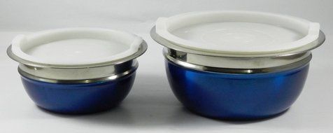 Stainless Steel 4-Piece Mixing/Storing Bowl Set with Lids (Blue) N9