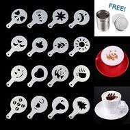 LOHOME&reg; Coffee Latte Garland Mould - 16 PCS Cappuccino Plastic Template + FREE Stainless Steel Powder Shaker -... N9
