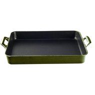 La Cuisine LC 8150 1 Piece Shallow Cast Iron Roasting Pan with Enamel Finish, Olive Green