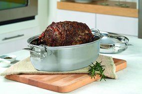 Viking Culinary 3-Ply Stainless Steel Oval Roaster with Metal Induction Lid and Rack, 9 Quart N4