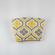 Cup Cozy, Coffee Cup Sleeve, Insulated Fabric Cozy, Handmade, Yellow Gray N3