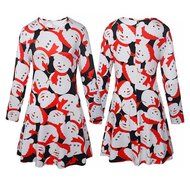 Xmas Print Swing Dress,Morecome Ladies Christmas LongSleeve Flared Party Dresses (M, Black)