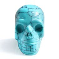 JOVIVI Hand Carved Natural Gemstone Healing Reiki Skull Head Statue Figurine 1.5 inches w/Box (Turquoise) N17