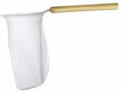 Cloth coffee strainer. Wood handle with metal ring. One unit