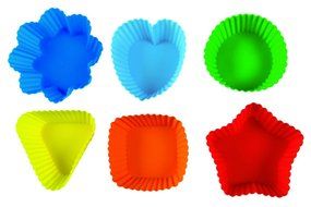 Pavoni FRMSETPAV Platinum Silicone Assorted Shapes Muffin Liners (Set of 6), Orange/Red/Green/Yellow/Sky Blue/...
