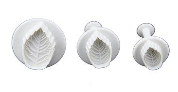 Longzang Veined Rose Leaf Plunger Cutter Cake Decorating Fondant Embossing Tool, White, Set of 3