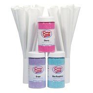 Cotton Candy Express Fun Pack with Blue Raspberry, Cherry &amp; Grape Floss Sugar and 50 Paper Cotton Candy Cones N3