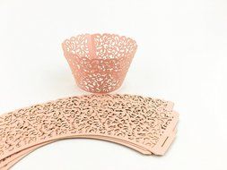 Yansanido 100 set pink Filigree Artistic Bake Little Vine Lace Laser Cut Cupcake Wrapper Cup Muffin Case Trays... N21