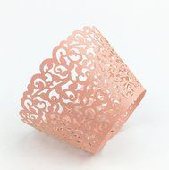 Yansanido 100 set pink Filigree Artistic Bake Little Vine Lace Laser Cut Cupcake Wrapper Cup Muffin Case Trays... N22