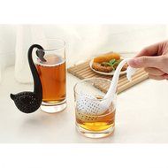 Topshop Lovely Colander Tea Herb Spice Strainer Infuser Teaspoon Filter Swan Spoon (Black) N7
