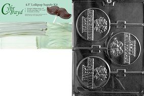 Cybrtrayd 45St50-W050 Happy Anniversary Pop Wedding Chocolate Candy Mold with 50-Pack 4.5-Inch Lollipop Sticks N4
