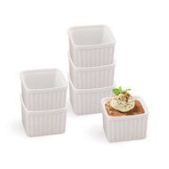 Harold Import Company HIC Square Ramekins (Set of 6), Porcelain, 3"/6 oz, White