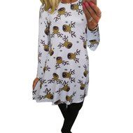 Xmas Print Dress,Morecome Women Christmas Long Sleeve Flared Party Dresses (XL, White) N3