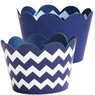 Navy Blue Chevron Cupcake Wrappers, Nautical Decoration, Confetti Couture Party Supplies, 36 Wraps N2